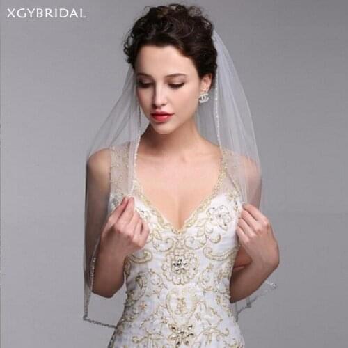 Short Beaded Wedding Veil Bead Edge Bridal Veil White Lvory One Layer With Hair Comb Wedding Accessories