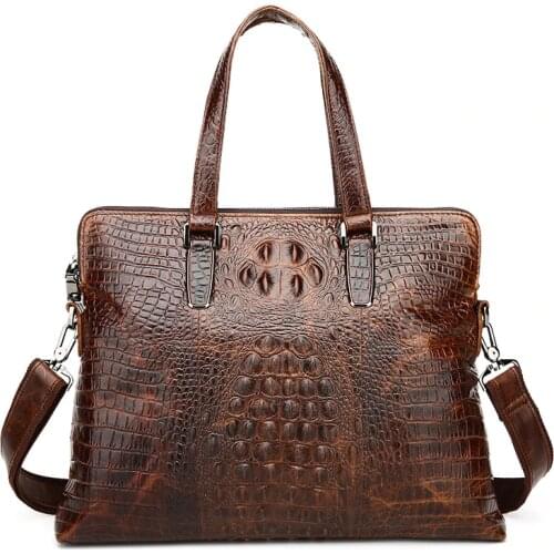 Crocodile Mens Briefcase Bag Mens Genuine Leather Laptop Bag Business Tote For Document Office Portable Laptop Shoulder Bag