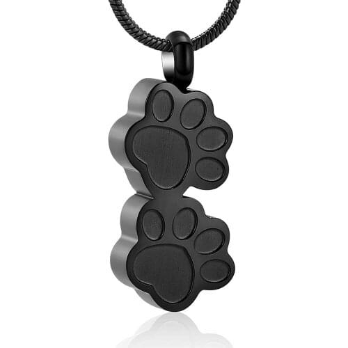 Stainless Steel Double Paw Print Urn Pendant Necklace Memorial Ash Keepsake Cremation Jewelry for Ashes