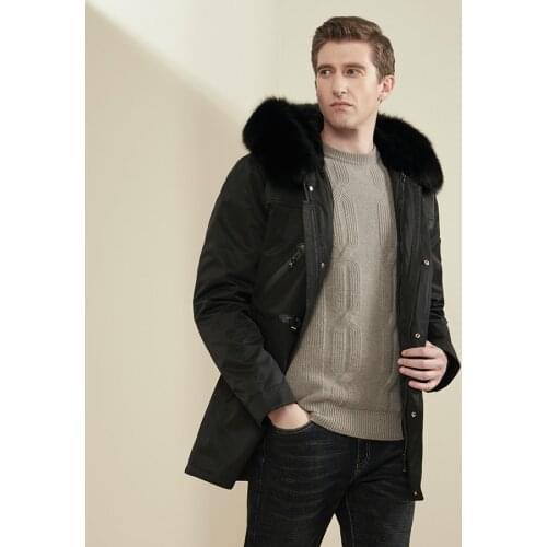 Real Rabbit Fur Coat Men Winter Fashion Warm Jacket Parka Fox Fur Collar Outwear Top Selling