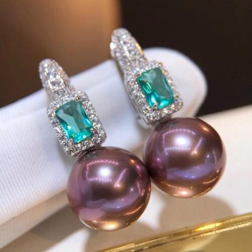 M131 Solid 925 Sterling Silver Round 10-11mm Nature Fresh Water Purple Pearls Drop Dangle Earrings for Women Fine Birthday Gifts