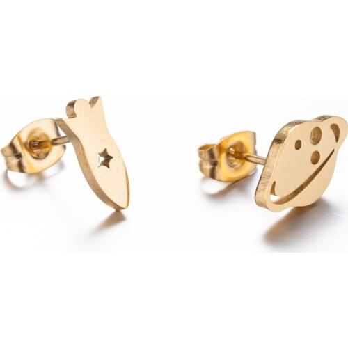 Fashion Women Girls Stainless Steel Earrings Fashion Rocket Spaceship Shape Earrings New Golden Gold Planet Saturn Earrings