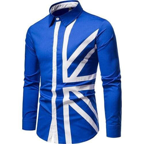 Men Hipster Long Sleeve Shirt 2021 Brand New British Flag Casual Shirt Men Camisas Para Hombre Business Work Social Dress Shirts