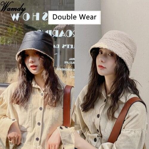 New Winter Women Bucket Hats Double Wear Fashion Lady PU Leather Waterproof Panama Rain Hat Foldable Fishmen Cap Wholesale Gifts