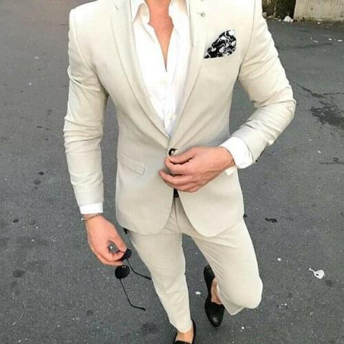 ANNIEBRITNEY Ivory 2 Piece Slim Fit Men Formal Suit Tailor Made Groom Wedding Tuxedo 2 Piece Prom Wedding Business Men Suit Set