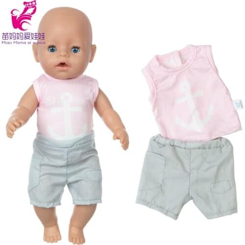 43 Cm Baby Doll Clothes Summer Shirt Short For 18 Inch Girl Doll Pink Vest Shirt Toys Outwear