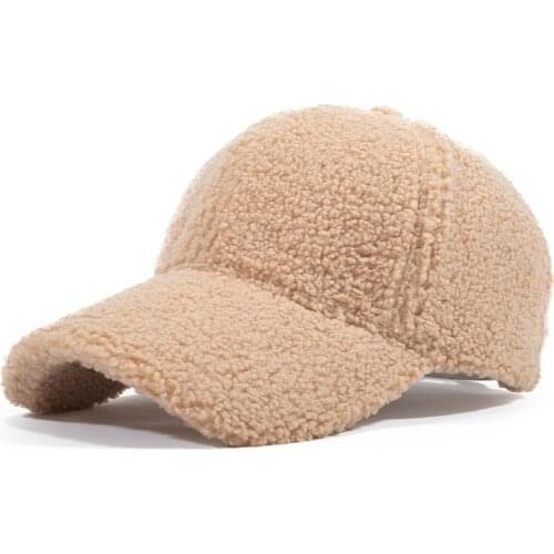 Autumn winter Korean men women casual baseball caps thickened warm lamb hair duck tongue hat solid color outdoor sports sunshade
