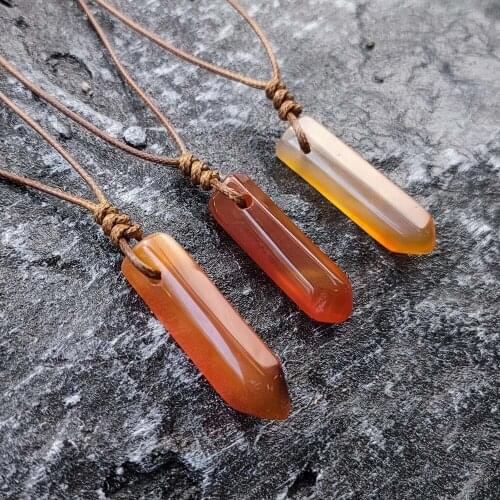 Irregular Choker Red Stone Healing Crystal Quartz Pillar Pendant Necklace Wholesale Charms Jewelry