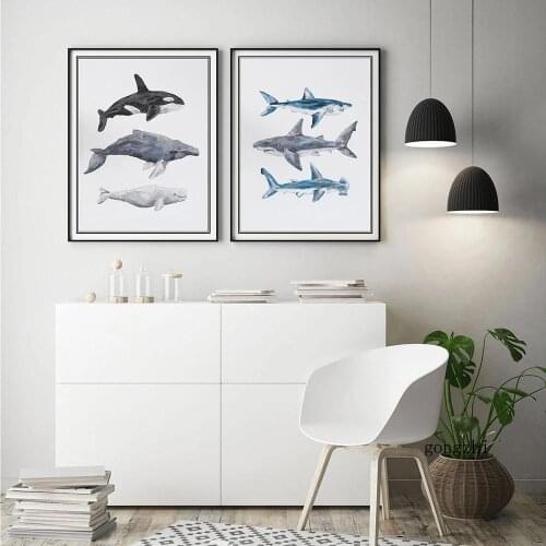 Blue Whale Shark Poster Marine Animal Child Nursery Canvas Painting Print Minimalism Education Wall Art Picture Kids Room Decor