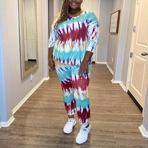 Plus Size Sets Matching Bodycon Outfits Print Blouse & Long Pants Fashion Cuasal Elegant Evening Night Club 2 Pieces Cloth Sets