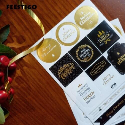 FEESTIGO 2PCS/Lot Christmas Decoration Gift Paper Stickers DIY Gift Adhesive Tags Labels For New Year Presents Scrapbooking Post