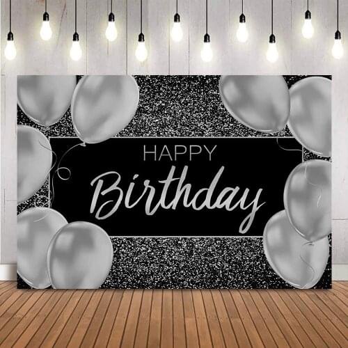 Grey Glitter birthday party balloons backdrop adult theme happy birthday photo background girl womens protrait photo backdrop