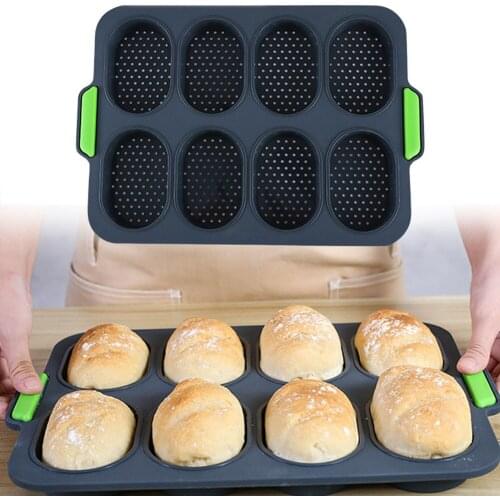 8 Grids Non-stick DIY Flexibility French Heat Resistant Hamburger Easy Release Baking Bread Mold Silicone Practical Home Utensil