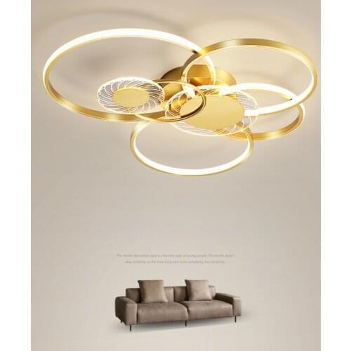 Modern Ring Led Ceiling Lamp for Living Room Bedroom Kitchen Simple Golden Lustre Chandelier Lighting Fixtures Home Decoration