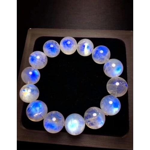 Top Quality Natural Moonstone Blue Lights Bracelets Healing Stone Crystal Round Bead 15.5mm Bracelets Women Moonstone AAAAAA