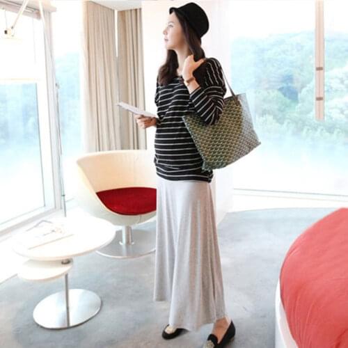 Maternity Skirts Midi Women Cotton Pregnancy Mid Dress Grey Office Casual Elastic Waist Pregnant Clothing Lady Bottoms Homewear