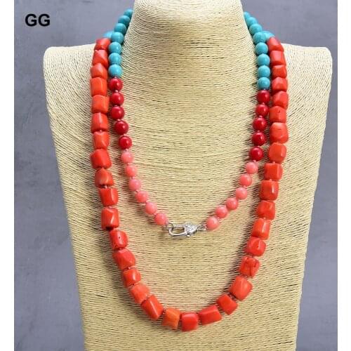 GuaiGuai Jewelry 43" Orange Red Pink Coral Blue Turquoise Long Necklace