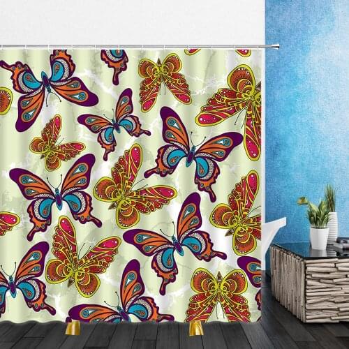 Cartoons theme Shower Curtains Flowers Butterfly Green Leaf Plant Waterproof Bathroom Decor Home Bathtub Polyester Curtain Set