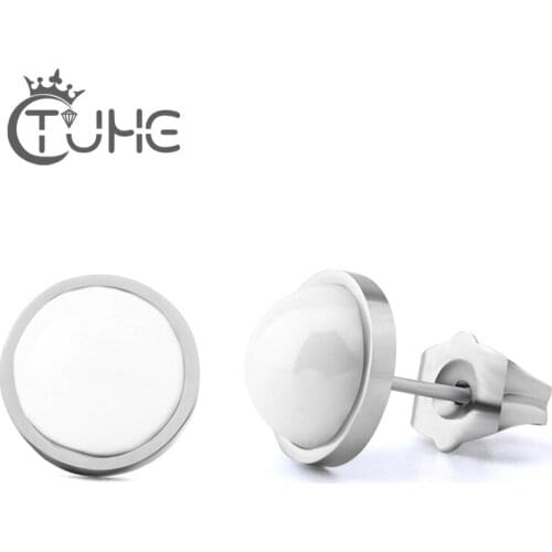 Womens Stud Creat Ceramic Earrings White Half Beads Minimalist Piercing Earring Trendy Jewelry 2017 For Women Girl