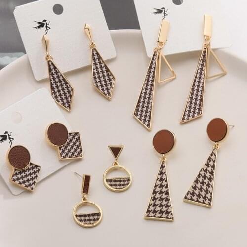 POXAM New Korean Fabric Square Drop Earrings for Women Cute Geometric Fashion Leather Gold Dangle Earrings 2020 Womens Jewelry