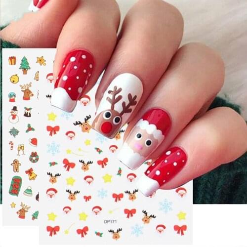 1pc 3D Nail Art Christmas Slider Wraps Snowflake Elk Santa Winter Sticker Gold Manicure Nails Designs Nail Art Decorations
