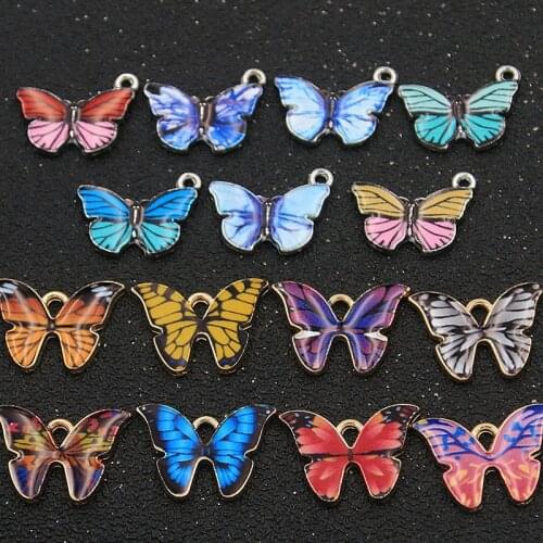 10PCS 2 Styles 8 Color Colorful Charms Butterfly Drop Oil Alloy Metal Animal Pendant For DIY Necklace Jewelry Making Finding