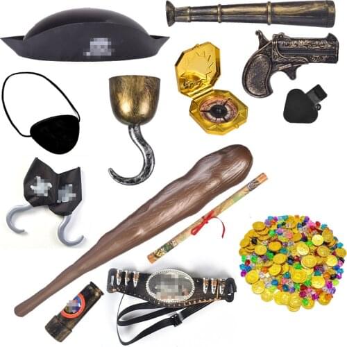 10pcs Halloween Birthday Party Masquerade Pirate Hook Hat Skull Glasses Set Simulation Telescope Map Toy Prop Costume Decoration
