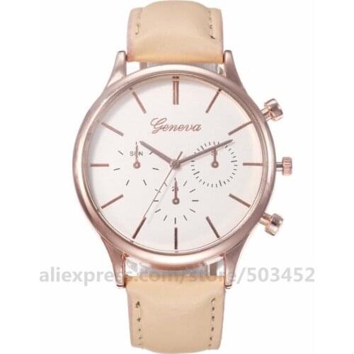 100pcs /lot Geneva Rose Gold Case Women Watch Candy Color Fashion Lady Watch Quartz Movement Leather Belt Girlfriend Watch