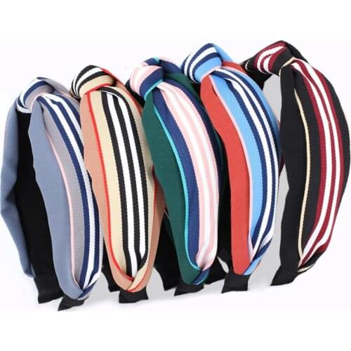 12pcs Cute Striped Ribbon and Solid Fabric Knotted Headbands for Ladies and Girls Fashion Hair Accessories All-match Hairbands