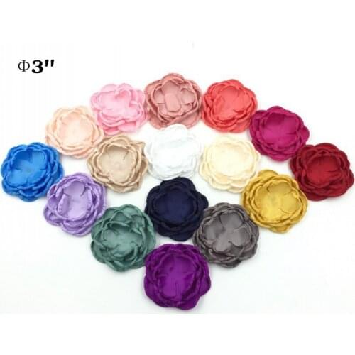 120pcs/lot 4" DIY Satin Layered Flower Hair Clip For Kids Girl Hair Accessory Burned Edge Fabric Flowers For Headband Handwork