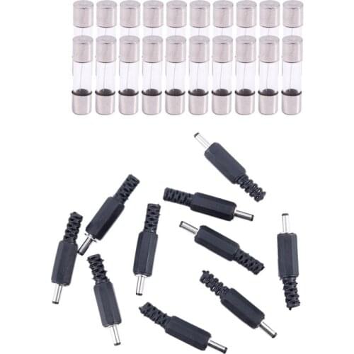 20Pcs Fast Blow Glass Tube Fuse 10A 250V 5Mm X 20Mm & 10X DC In-Line Plug Connector Male Plug 1.3Mm 3.5Mm