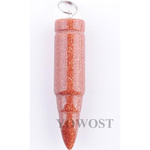 5Pcs Natural Golden Sand Gem Stone Bead Healing Bullet Shape Point Chakra Pendant QN3442