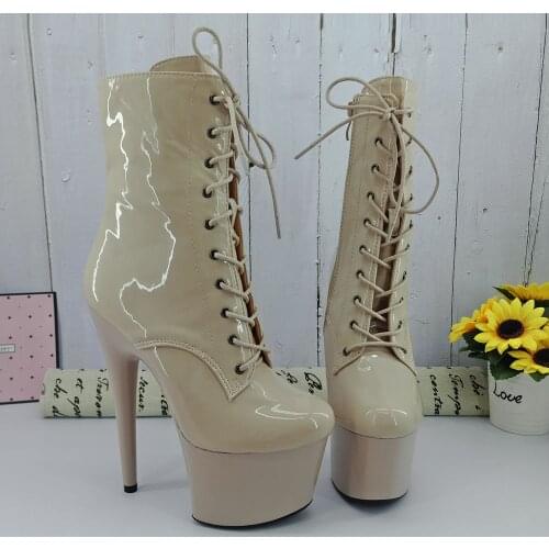 Leecabe Shinny Beige 7inch/17CM heels' Pole dancing boot with colorful glitter High Heel closed toe Pole Dance boot