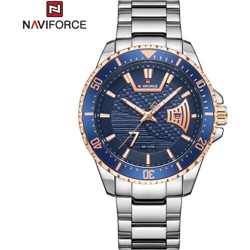NAVIFORCE Blue Top Brand Men Watches Quartz Luxury Stainless Steel Casual Fashion Waterproof Calendar Male Clock WristWatch 2021