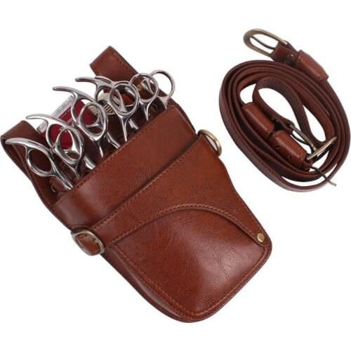 Hair Scissor Holster Pouch with Waist Shoulder Belt for Hairdressers Barber PU Leather Shears Hairdressing Tool Case Bag Holder
