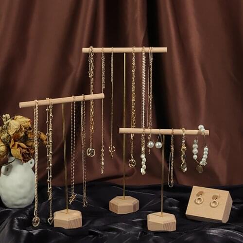 Wood and metal necklace holders stands jewelry chain holders earring organizer jewellery display baacelet case Hanging