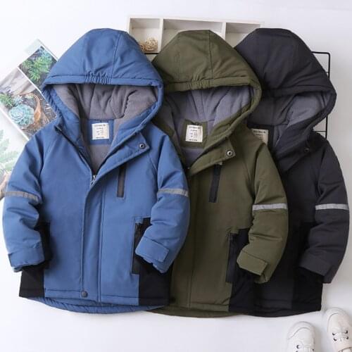 Childrens Matching Color Hooded Solid color Cotton-Padded Jacket Winter Thicken Clothes Boys and Girls England Style Jacket