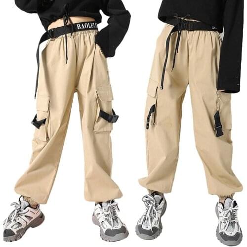 Lolanta Kids Cotton Jogger Cargo Pants Children Boys Girls Loose Street Hip Hop Dance Costume for 4-14 Years