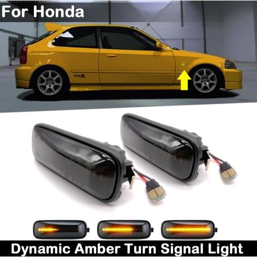 2Pcs For Honda Accord Civic CR-V Ballade Hatchback Sedan Smoked Lens LED Side Marker Lamp Dynamic Amber Turn Signal Light