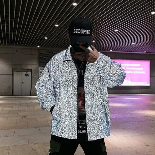 Erkek Mont Ve Ceket Reflective Men Loose Casual Bomber Jacket Streetwear Hip Hop Coat Outerwear Club DJ Stage Clothing