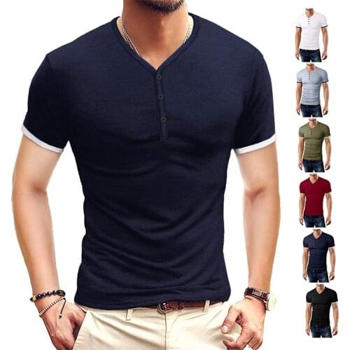 Summer New Short-Sleeved T-shirt Breathable V-Neck Mens T-shirt Handsome Slim Fit Casual Tee Shirt Tops Plus Size