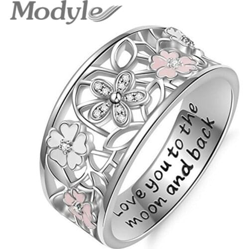Modyle 2021 New Crystal Rings For Women Pink White Flower Shiny Rhinestone Silver Color Wedding Female Ring Jewelry