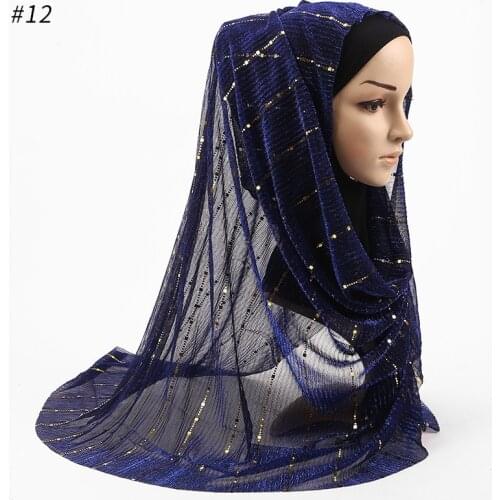 Muslim Women Shimmer Sequins Gold Silver pleated Hijab Shawls and wraps Islamic headscarf foulard femme musulman female scarves
