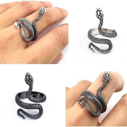 Punk Gothic Mens Rings Womens Snake Rings Black Plated Exaggerated Gold Gothic Adjustable Party Gift Jewelry кольцо мужское