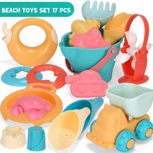 Summer Silicone Soft Baby Beach Toys Kids Mesh Bag Bath Play Sandbox Set Beach Party Toys Bucket Sand Molds Tool For Child
