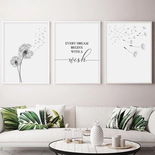 Set of 3 Dandelion Prints Black and White Minimalist Poster Prints Canvas Wall Art Painting Decoration Picture Modern Home Decor
