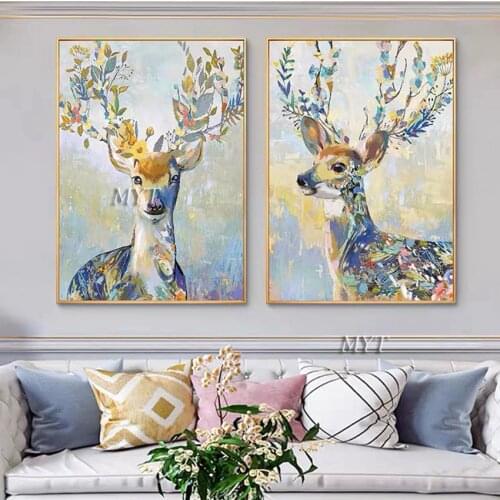 Children Room Wall Decor Abstract Deer Head Oil Painting Wall Art Picture Unframed Hot Selling Animal Wall Canvas Artwork