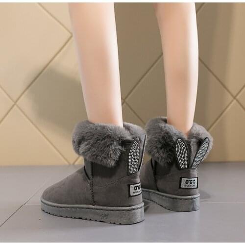 2021 New Winter Womens Snow Boots Flat Lovely Pure Color Warm Cotton Shoes Tube Suede Genuine Non-Slip Girls Boot Fashion