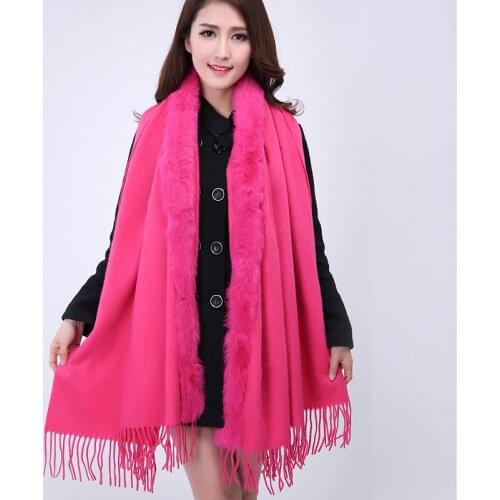 Brand New Arrival Hot PinkWomens 100% Wool Shawl Cashmere Rabbit Fur Pashmina Classic Shawl Scarfs Dropshipping 180x70cm 112306