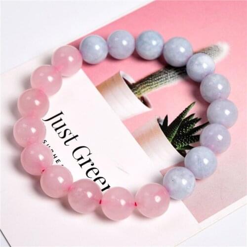 New Women Bracelet Girls Loves Nature Rose Quartzs Blue Jades Bead 19 CM Good Quality Not Dyed Color Really Stone Jewelry Bangle
